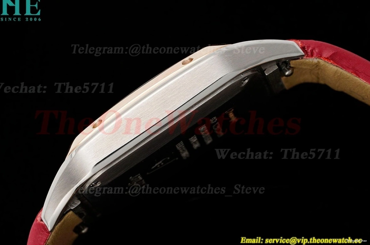 Dumont Santos Silver RG Quartz AF Dial Red SA 0408